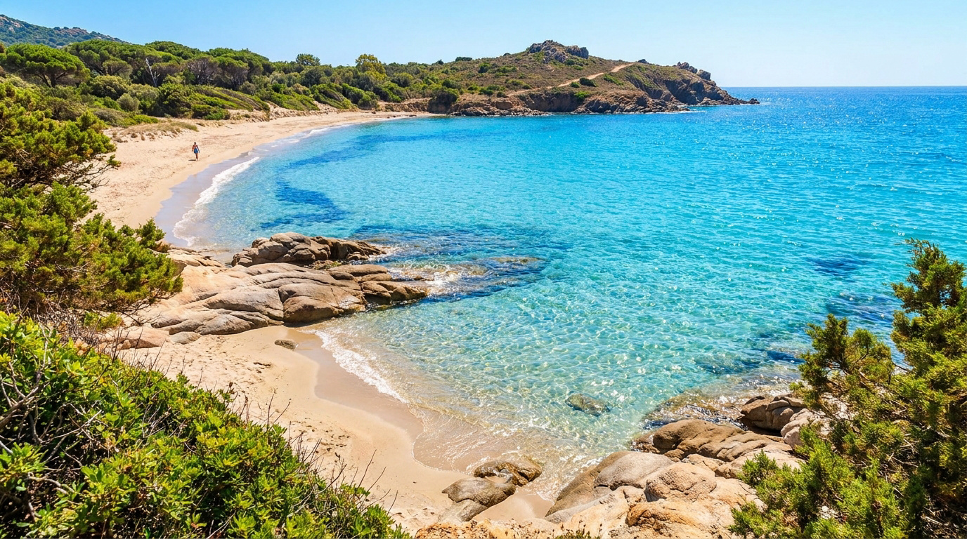 Vue panoramique sur la plage sauvage de l'Escalet à Ramatuelle avec son eau turquoise et ses rochers.